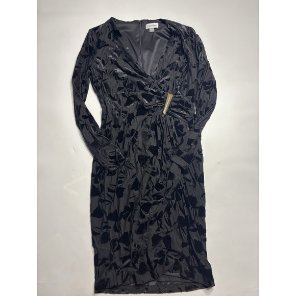 Calvin Klein Dresses & Skirts - Calvin Klein Women's 8 Black Velvet Mini Burnout Sheath‎ Dress Old Money Elegant